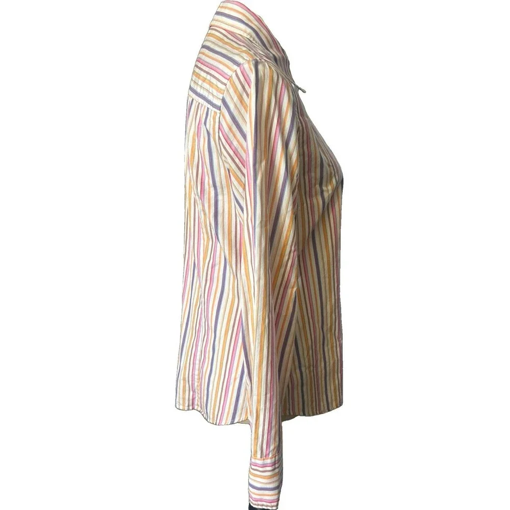 VTG J Crew Slim Fit Womens M Stripe Cotton Multi Button Up Long Sleeve Shirt HKG